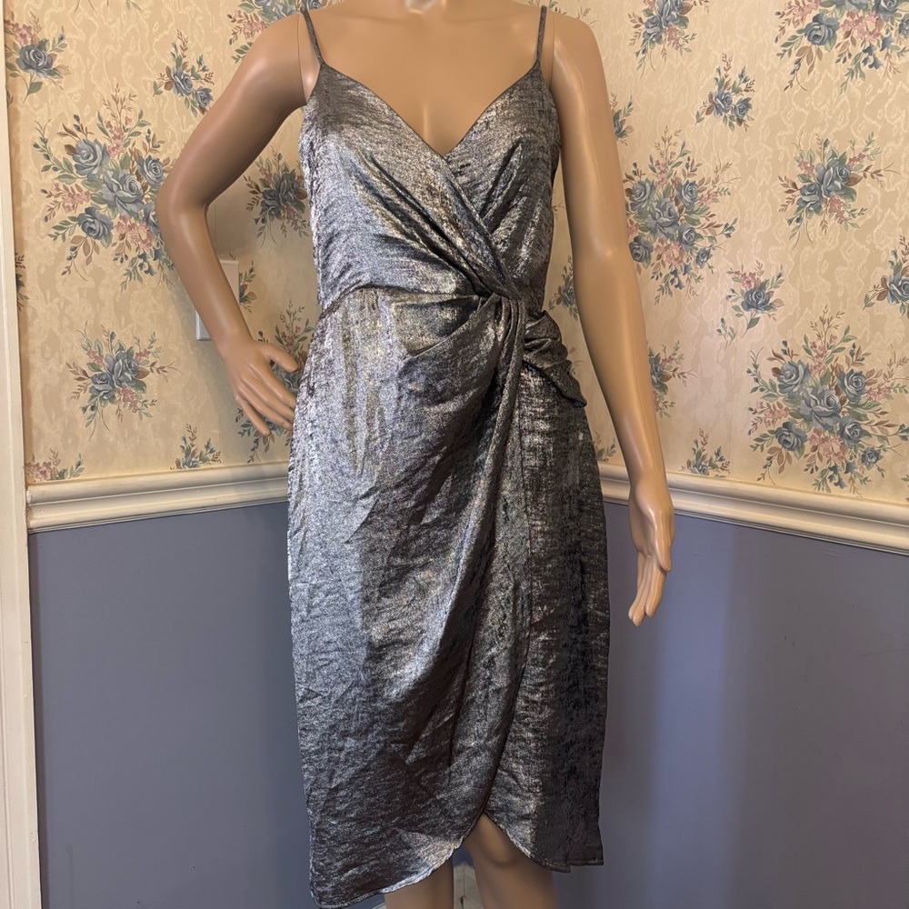 Worthington Sleeveless Silver Foil Midi Slip Dress, Size XS, NWT